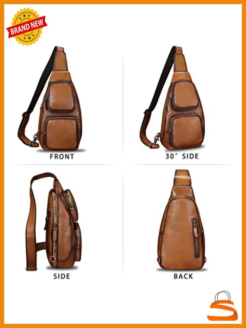 Genuine Leather Sling Bag Hiking Crossbody Backpack Anti-theft Daypack